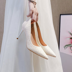 Women's Small Size Wedding Red Lace Bridesmaid High Heels