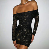 Off-Shoulder Rüschen Hüfte Abendkleid Kurzes Kleid