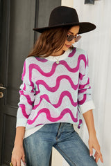 Tunika-Pullover mit Wellenstreifen und geripptem Besatz