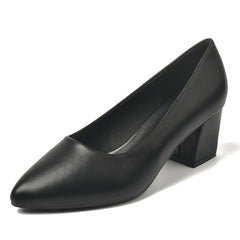 Women's High Chunky Pointed Black Wide Feet Heels