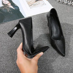 Women's Black Chunky Pointed High Low-cut Soft Men's Shoes