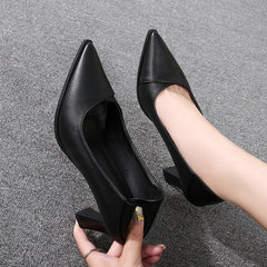 Women's Black Chunky Pointed High Low-cut Soft Men's Shoes