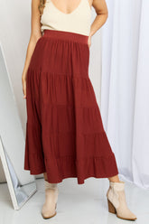 Zenana Full Size Wide WaistbTiered Midi Skirt