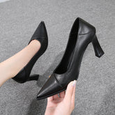 Schwarze, klobige, spitze, hoch geschnittene, weiche Herrenschuhe für Damen