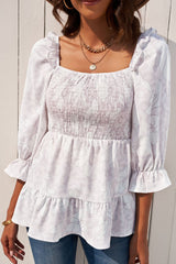 Haut babydoll à volants et smocks floraux