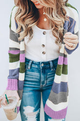 Cardigan ample en maille rayée rouge