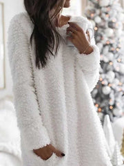 Plüschrock Rundhals Einfacher lässiger Plüschrock mit geradem Bein