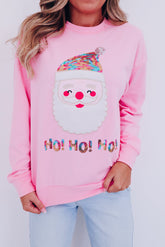 Rosa HO HO HO Sweatshirt mit Weihnachtsmann-Grafik und Pailletten