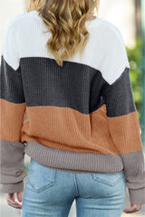 Kastanienbrauner Farbblock-Lässiger Strickpullover
