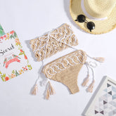 HCrocheting Bikini Split Set Handmade Knitted Hollow Out Cutout Swimsuit