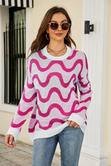 Tunika-Pullover mit Wellenstreifen und geripptem Besatz