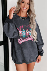 Gray Lets Get Cracking Nutcracker Corded Graphic Sweatshirt