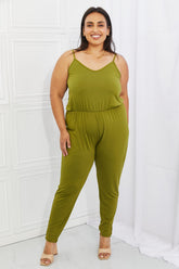 Capella Comfy Casual Full Size Solid Elastic WaistbJumpsuit in Chartreuse