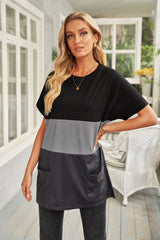 Robe t-shirt à col rond et poches color block