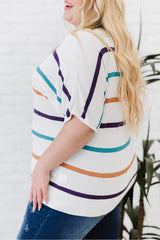 Haut en tricot rayé à manches courtes grande taille