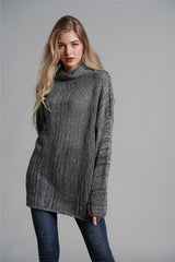 Tunika-Pullover mit Trichterhals und sichtbaren Nähten