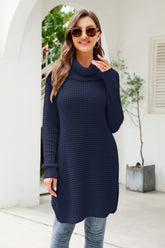 Robe pull fendue à manches raglan en tricot gaufré