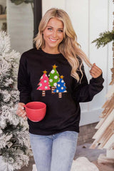 Schwarzes Sweatshirt mit Rundhalsausschnitt und Weihnachtsbaum-Grafik