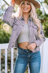 Jeansjacke mit Druckknöpfen und ausgefranstem Besatz