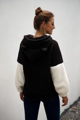 Contrast Dropped Shoulder Teddy Hoodie