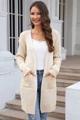 Langer Cardigan mit offener Vorderseite, überschnittener Schulter und Tasche