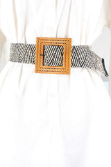 Square Buckle Elastic Braid Belt