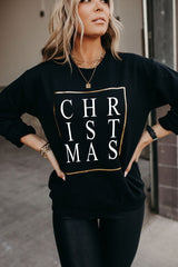 Schwarzes Sweatshirt mit Rundhalsausschnitt und Grafik im Weihnachts-Glitzer-Print