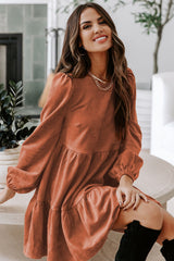 Chestnut Faux Suede Tiered Babydoll Mini Dress