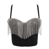 Bühnen-umwickeltes Brust-enges Korsett mit Quasten und Perlen, leichtes Camisole-Oberteil mit Diamanten