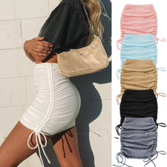 Knitted Threaded Side Drawstring Elastic Pleated Skirt Slim Adjustable Hip Skirt