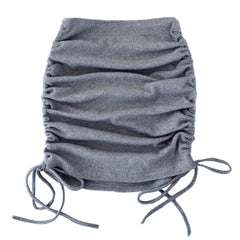 Knitted Threaded Side Drawstring Elastic Pleated Skirt Slim Adjustable Hip Skirt