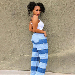 Pantalon large taille haute moulant à coutures haute élasticité Pantalon en jean