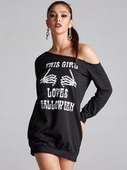 Fall Long Sleeve Skull Print Halloween Cos Dress