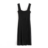 Square Cut Collar Solid Color Knitted Thread Dress