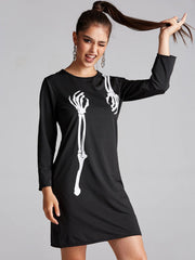 Fall Long Sleeve Skull Print Halloween Cos Dress
