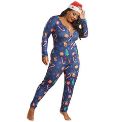 Plus Size Christmas Knitted Printed Tight Home Wear Jumpsuit