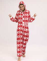 Christmas Festival Deer Snowflake Flannel Jumpsuit Pajamas Home Wear