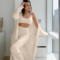 Fluffy Set Casual Plush Lace-up Long Cardigan Belted Bathrobe Homewear Coat