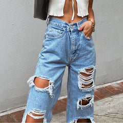 Jeans Ripped Slimming Washed Jeans Trousers