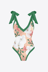 Ensemble de bain deux pièces à col en V et motif floral