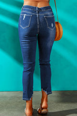 Jean taille haute avec ourlet usé