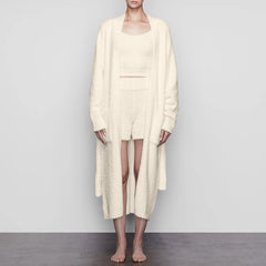 Fluffy Set Casual Plush Lace-up Long Cardigan Belted Bathrobe Homewear Coat