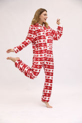 Weihnachtsfest Hirsch Schneeflocke Flanell Jumpsuit Pyjama Home Wear