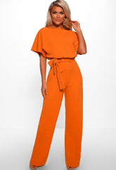 Button Lace-up Short Sleeved Jumpsuit