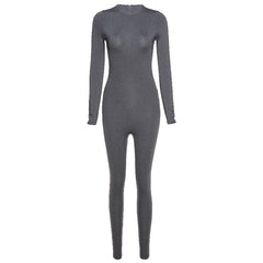 Langärmliger, schmaler, hüfthebender Sport-Overall mit hoher Taille