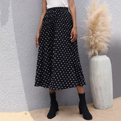 Slim Fit Show Thin Black Mid-length Pleated Polka Dot Skirt