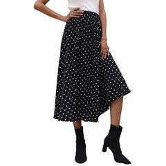 Slim Fit Show Thin Black Mid-length Pleated Polka Dot Skirt