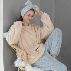 Coral Velvet Pajamas Plus Size Thickened Fleece-Lined Loungewear Long-Sleeved Flannel Pajamas