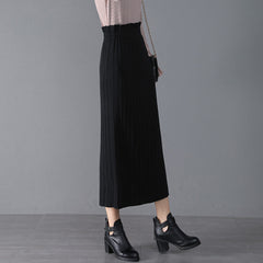 Knitted Skirt Mid-Length Pleated Skirt High Waist Hip Skirt Straight Skirt Skirt Skirt