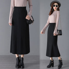 Knitted Skirt Mid-Length Pleated Skirt High Waist Hip Skirt Straight Skirt Skirt Skirt